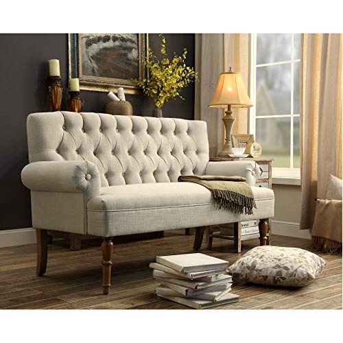 Rosevera Hermosa Upholstered Tufted Button Rolled Arm Loveseat Sofa Settee, Standard, Beige
