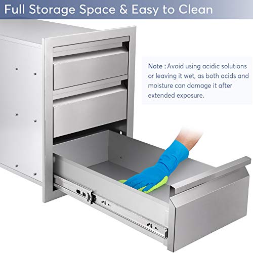 Seeutek Outdoor Kitchen Drawers Stainless Steel 13.9 x 20.2 x 23.2 inch Flush Mount BBQ Drawers Triple Layer Access Storage Drawers for Outdoor Kitchen or BBQ Island Patio Grill Station