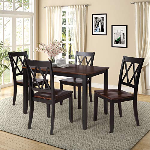 Harper & Bright Designs 5 Piece Wood Dining Table Set for 4 Person Home Kitchen Table and Chairs (Cherry+Black)