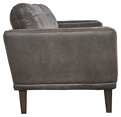 Signature Design by Ashley Arroyo Mid Century Modern Faux Leather Sofa, Dark Gray