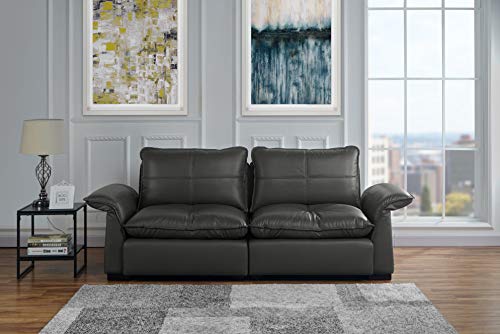 Classic Living Room Tufted Leather Sofa with Adjustable Arm Rests (Grey)