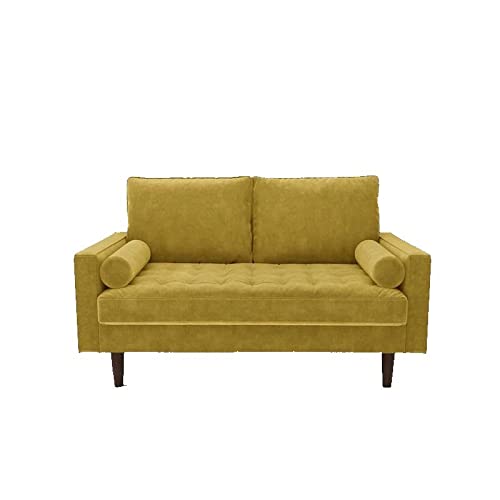 Kingway Furniture Velvet Genoa Living Room Loveseat in Goldenrod