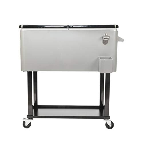 MITPATY Iron Spray Cooler with Shelf - 80QT Rolling Patio Cooler Cart on Wheels, Wicker Pattern Portable Drink Beverage Bar for Patio Pool Party
