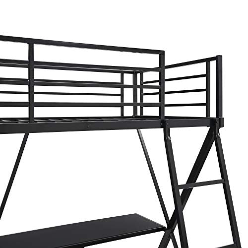 Twin Loft Bed with Desk, Loft Bed Twin with Ladder and Full-Length Guardrails, X-Shaped Frame, Workstation Desk loft Kids Bed (New) Black