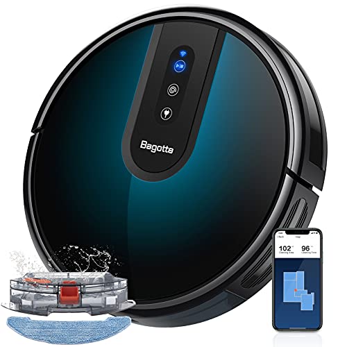 Robot Vacuum and Mop, Bagotte 2000Pa Wi-Fi Robotic Vacuum Cleaner, Gyro Navigation with Mapping System, Works with Alexa and Google Assistant, Boundary Strips, Ideal for Pet Hair, Carpets, Hard Floors