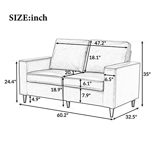 UNIROI Fashion PU Leather Loveseat Sectional Sofa, Upholstered Solid Frame and Wood Legs Couch Furniture for Home Living Room Office & Small Place, Brown