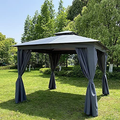 LASBAK 10' x10' Double-Tiered Gazebo Tent Instant with Mosquito Netting Outdoor Gazebo Canopy Shelter for Lawn, Garden, Backyard and Deck, Gray