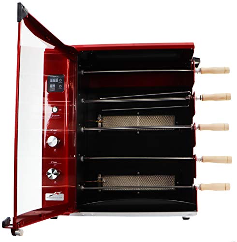 Brazilian Flame BG-05LXK-RED Red Brazilian Gas Rotisserie Grill with 5 Skewers and Upper Tray