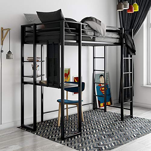 DHP Abode Metal Frame With Desk And Ladder, Full, Black 1 Loft Bed, Twin