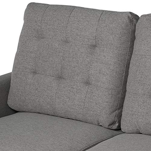VECELO Modern Tufted Fabric Sofa with Armrest/Solid Wood Legs,Living Room Sets,Grey