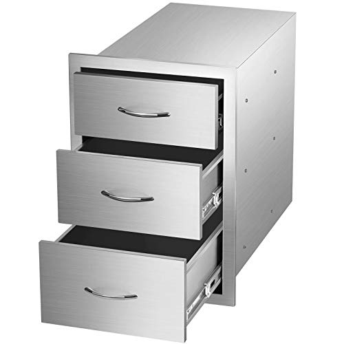 Outdoor Barbecue Drawers,Stainless Steel Kitchen Drawers with Handle,3-Layer Design,Outside Flush Mount Storage Cabinet for Restaurant or Home,BBQ Island,Patio Grill Station（15.7 x 20.5 x 28.5）