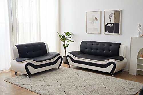 Kingway Faux Leather Living Room Sofas, 3 SEAT, Black/White