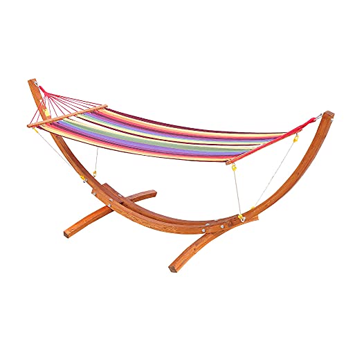 Outsunny 10' Hammock with Wood Stand, Rainbow Bed, Heavy Duty Roman Arc Hammock for Single Person for Patio Backyard Balcony Porch, Multi Color