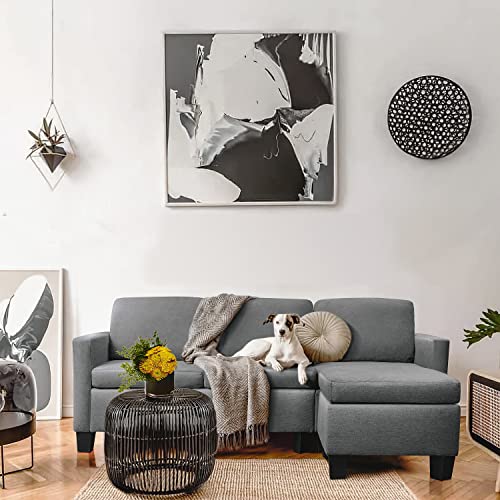 Flamaker Convertible Sectional Sofa L-Shaped Couch 3-seat Modern Fabric Reversible Sofa Couch (Deep Grey)