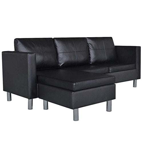 3-Seater Sofa L-Shape Couch Convertible Sectional with Modern Faux Leather Sectional for Small Space Apartment Black