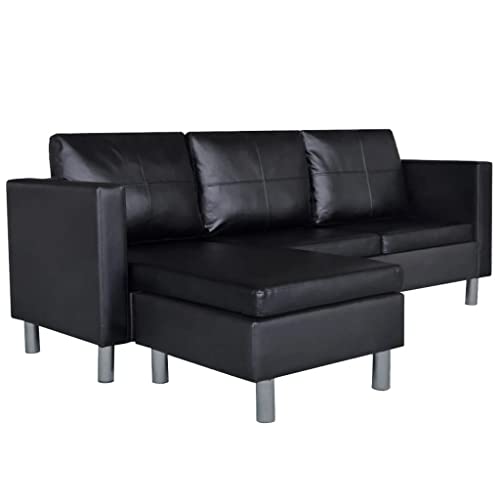 vidaXL vidaXL Sectional Sofa 3-Seater Artificial Leather Couch Seating Black/White
