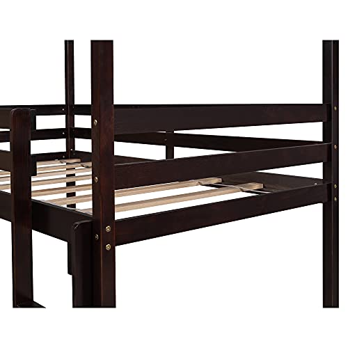 Twin Size Loft Bed with Slide, House Bed with Slide, Wood Bed Frame Tent Bed for Kids, Boys and Girls, Espresso