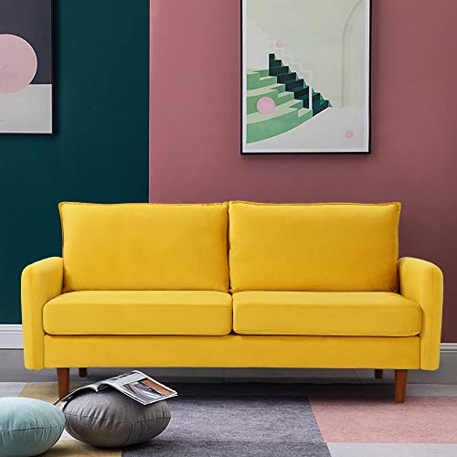 Love seat Sofa,Modern Loveseat Sofa Couch Furniture with Armrest and Wood Legs for Living Room,Bedroom,Study,Playroom,Apartment (Yellow)