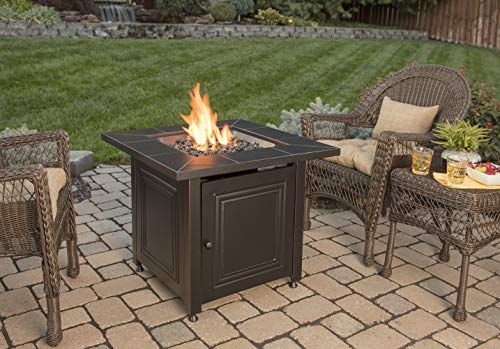 Endless Summer GAD15255SP 30-in Square Gas Pit with Ceramic Tile Mantel Fire Table, Black