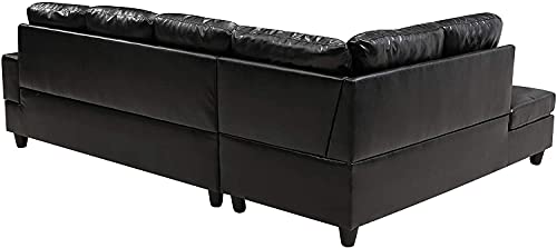 kupet Leather Sectional Sofa Couch for Living Room with Left Chaise & Ottoman & 2 Pillows, Black
