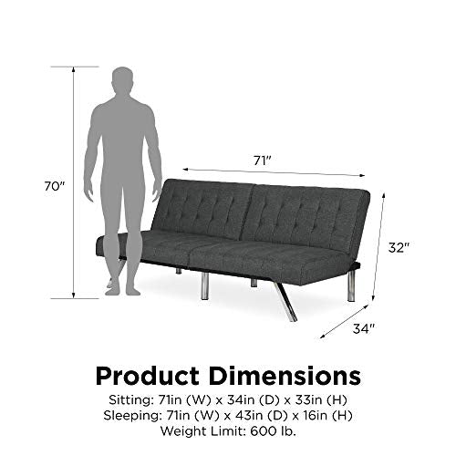 DHP Emily Futon With Chrome Legs, Grey Linen