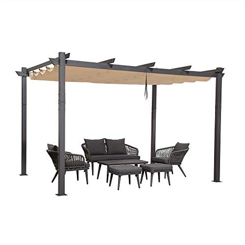 PURPLE LEAF 10' X 12' Outdoor Retractable Pergola with Sun Shade Canopy Patio Metal Shelter for Garden Porch Beach Pavilion Grill Gazebo Modern Yard Grape Trellis Pergola, Beige