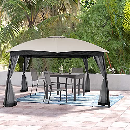 CHARMELEON Patio Gazebo 12 x10, Arc Leg Patio Canopy with Netting Sidewalls, Ideal for Home, Lawn, Garden and Poolside (Grey), No Ladder Needed