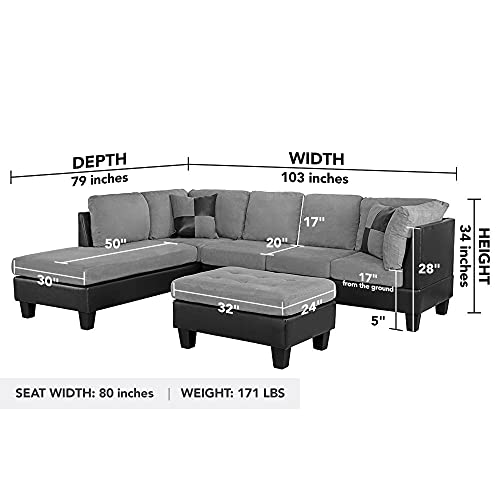 Casa Andrea Milano Modern Microfiber and Faux Leather Sofa and Ottoman Set, 102