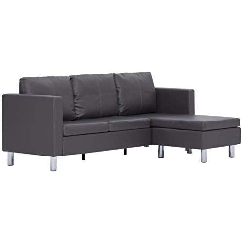 Modern Sectional Sofa L Shaped 3-Seater with Cushions, Leisure Sofa Recliner, Grey Faux Leather