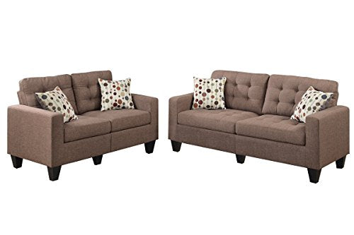 Poundex F6904 Bobkona Windsor Linen-Like 2 Piece Sofa and Loveseat Set, Light coffee