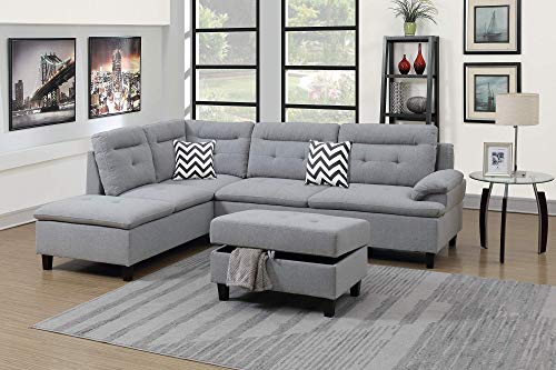 Bobkona Sectional Sofa Set Grey
