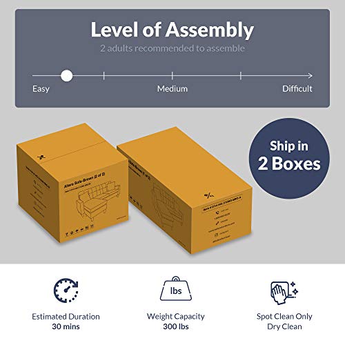 BELLEZE 3 Piece Convertible Sectional Sofa, Upholstered Linen L Shaped Couch with Modular Chaise Lounge, Loveseat and Ottoman, Small Space - Altera (Navy Blue)