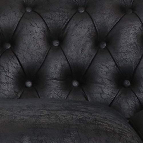 Vita Chesterfield Tufted Microfiber Sofa with Scroll Arms, Black