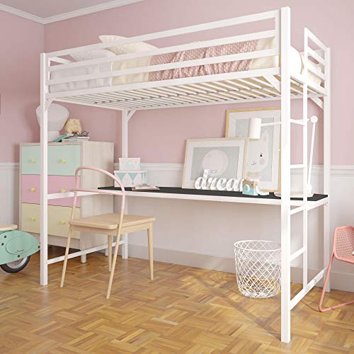 DHP Miles Metal Twin Loft Bed with Desk, White