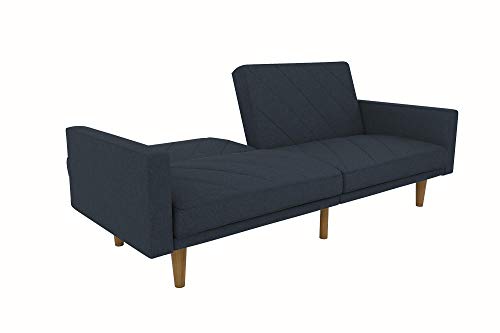 DHP Paxson Convertible Futon Couch Bed with Linen Upholstery and Wood Legs - Navy Blue