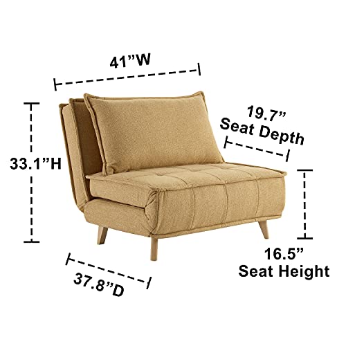 Volans Modern Modular Sectional Sofa Couch with Wood Legs, Convertible Chair 3-in-1 Multi Function Fold Down Sofa Bed with 3 Position Adjustable Backrest, 1 PCS, Yellow