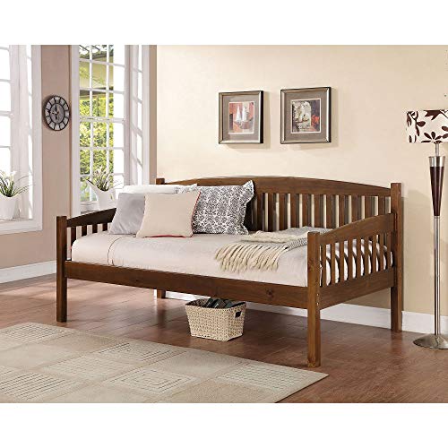 Twin Size Daybed, Harper&Bright Designs Solid Wood Daybed Frame with Side Arm, Square Poster Legs, No Box Spring Needed Sofa Bed Support Base for Twin Mattress, Ideal for Living Room, Guest Room