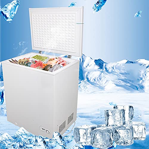 YZJC 3.5/5.0 Cubic Feet Chest Freezer, Compact Single Door Horizontal Freezer with Storage Basket, Adjustable Thermostat, Space-Saving but Spacious Enough, Ideal for Home Kitchen Office, White