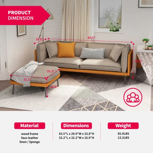 Muzz Sectional Sofa Couch, Leather Sectional Sofas, Convertible L-Shaped Couches for Living Room, Apartment, Small Space (Orange)