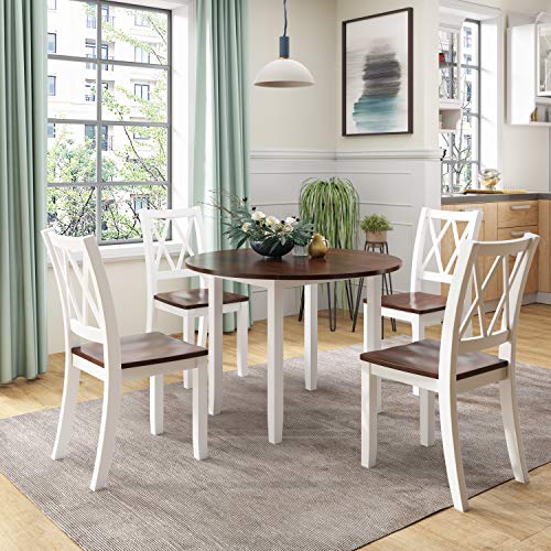 Harper & Bright Designs Dining Table Set - 5 Piece Round Dining Set with 4 Chairs Wood Dining Table Set