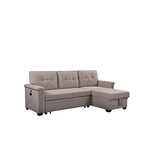BOWERY HILL Light Gray Reversible Sleeper Sofa Storage Chaise USB Charging Port