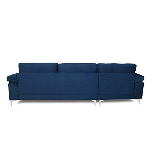 Livspace Sectional Sofa Navy Blue Velvet, Left Hand Facing