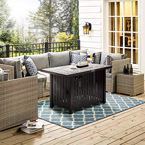 43in Outdoor Propane Gas Fire Pit Table with Glass Wind Guard, Glass Rock, Waterproof Cover, SNAN Retangular 50,000 BTU Auto-Ignition CSA Certification