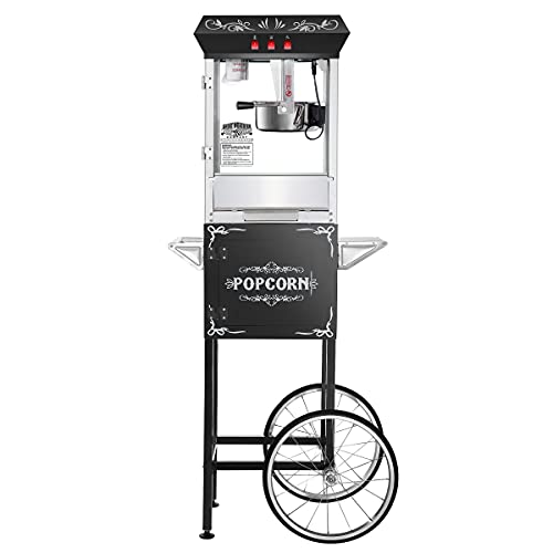 Great Northern Popcorn Black 8 oz. Ounce Foundation Vintage Style Popcorn Machine and Cart