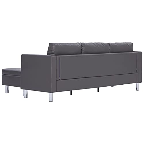 Modern Sectional Sofa L Shaped 3-Seater with Cushions, Leisure Sofa Recliner, Grey Faux Leather