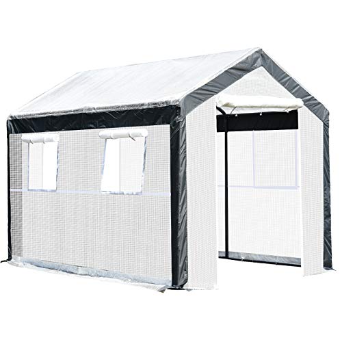 Outsunny 10' L x 6.5' W x 7' H Outdoor Walk-in Tunnel Greenhouse with Roll-up Windows, 2 Zippered Doors, & Weather Cover