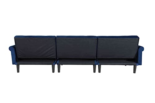 Cotoala Convertible Sectional Sleeper Sofa, Modern Velvet Couch with 2 Pillows, Adjustable Back, Reversible L-Shape Corner with Wood Legs Lounge Chairs for Living Room, Navy Blue