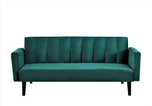 US Pride Furniture Classical Style Soft Square Arm 72’’ Wide Emerald Green Velvet Tufted Twin Size Convertible Sofa Bed with Solid Wooden Legs & High Density Foam (SB9105-9111) Sofabed