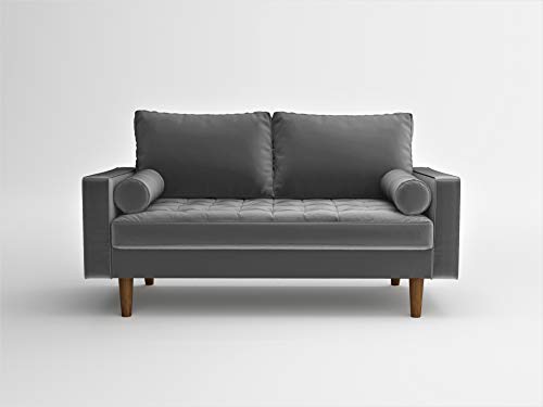 US Pride Furniture NS5457-2PC Caladeron Mid-Century Modern 2-Pic Living Room Set in Soft Velvet, Grey