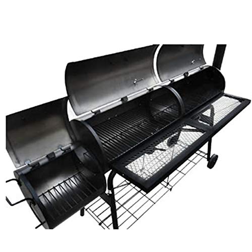 ZAMAX Upgrade Smoker BBQ Charcoal Grill, Outdoor Large Barbecue with 2 Smoking Chambers, Built-in Temperature Gauge and Wheel, Black, 68